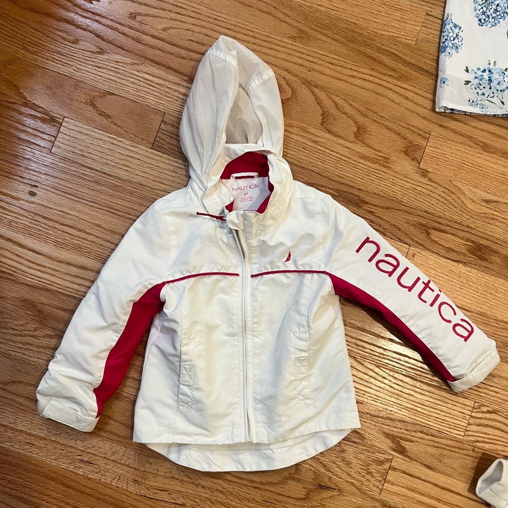 Size 2T Nautica White with Pink Trim Raincoat